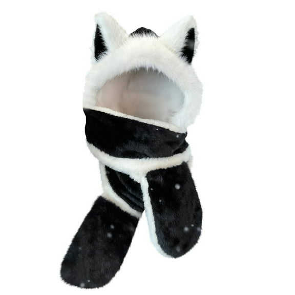 Trapper for Women Winter Cute Plush Ear Hat Warm Beanie With Strap Windproof Thick Fuzzy Cap Costume Black