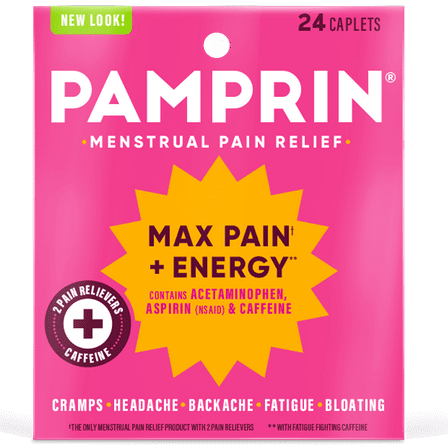 Pamprin Maximum Strength Pain   Energy Menstrual Pain Relief Caplets, 24 Ct