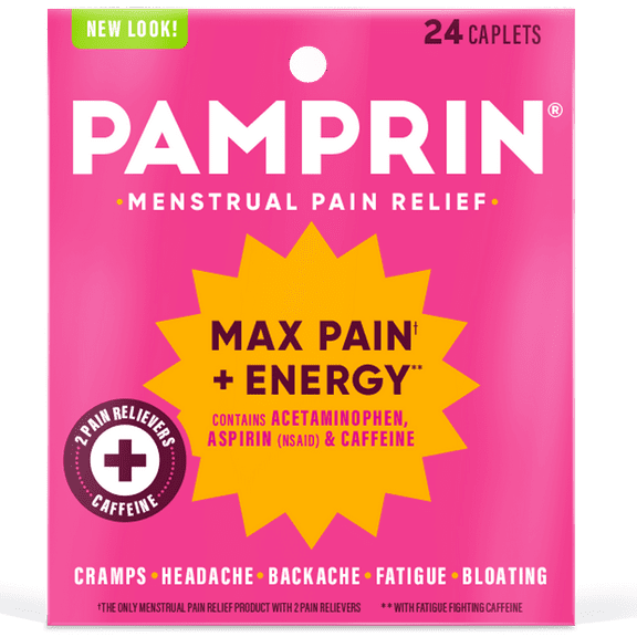 Pamprin Maximum Strength Pain   Energy Menstrual Pain Relief Caplets, 24 Ct