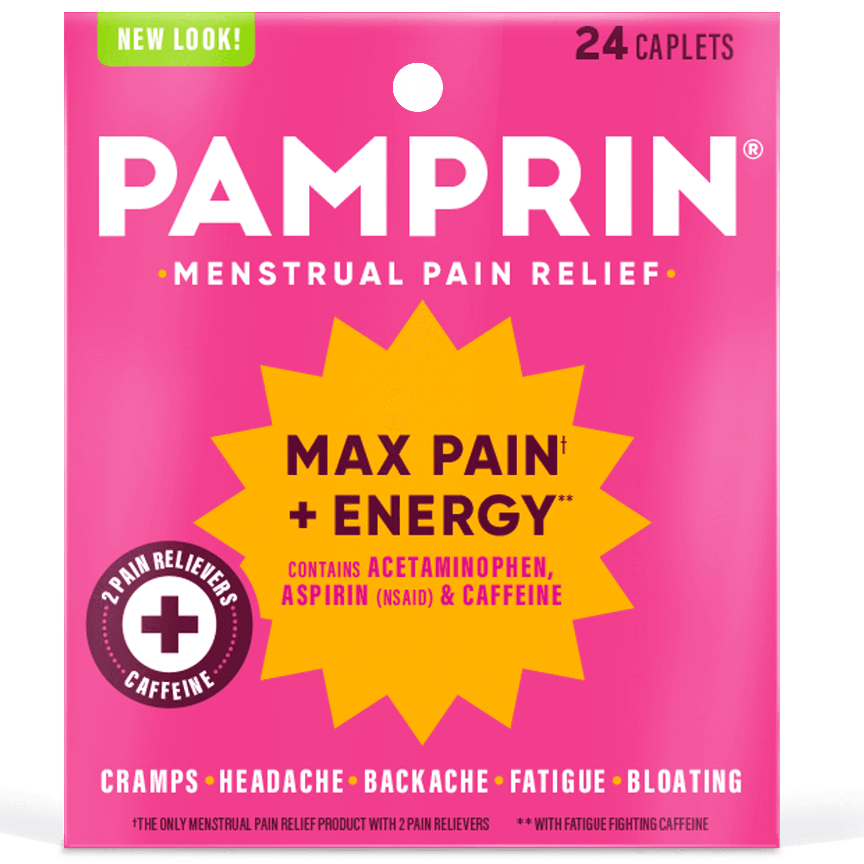 Pamprin Maximum Strength Pain + Energy Menstrual Pain Relief Caplets, 24 Ct