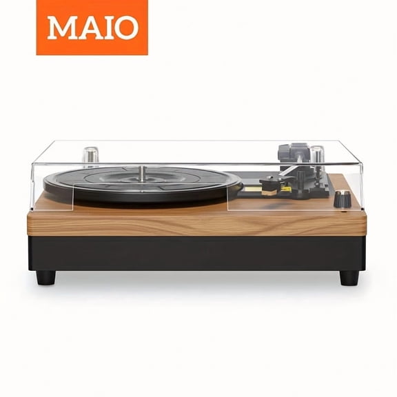 Maio E200 Retro Record Player (Built-in Speaker, 3-Speed Turntable) - Belt Drive Phonograph, Suitable for Vinyl Records, Compatible with Smartphones, Ideal Gift for Music Enthusiasts (Wooden Model)