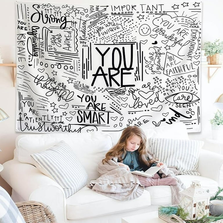 KJHL Quote You Are Wall Tapestry Black and White Inspirational Classroom Kids Tapestries Wall Hanging Motivational Positive Affirmations Saying Aesthetic Tapestry for Bedroom Dorm 30 x 40 Walmart