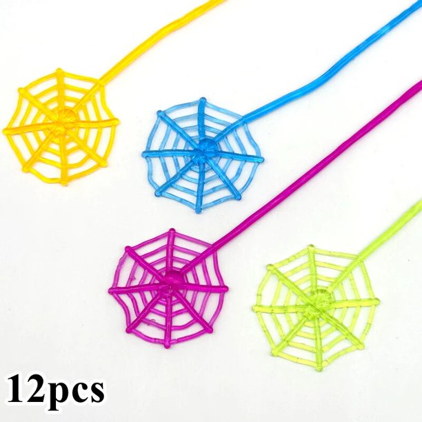 Telaraña adhesiva de 12 piezas para niños, juguetes de decoración de fiesta de feliz Halloween, regalos de Halloween, premios de guardería, Piñata