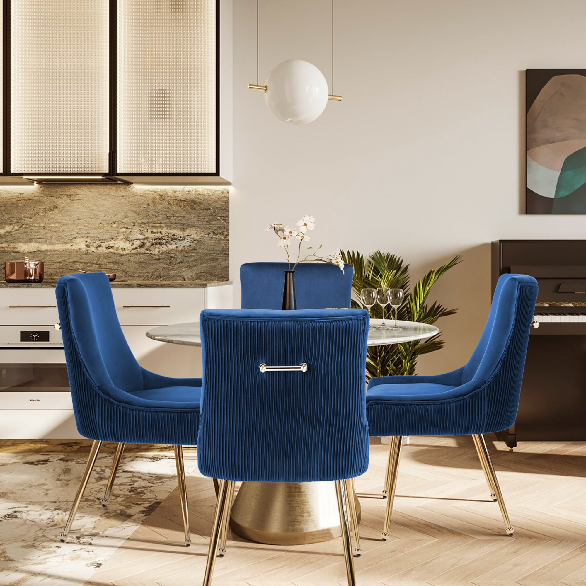 Foredo Velvet Dining Chair Set of 2, Upholstered Modern Dining Chair with Gold Legs,Side Chair