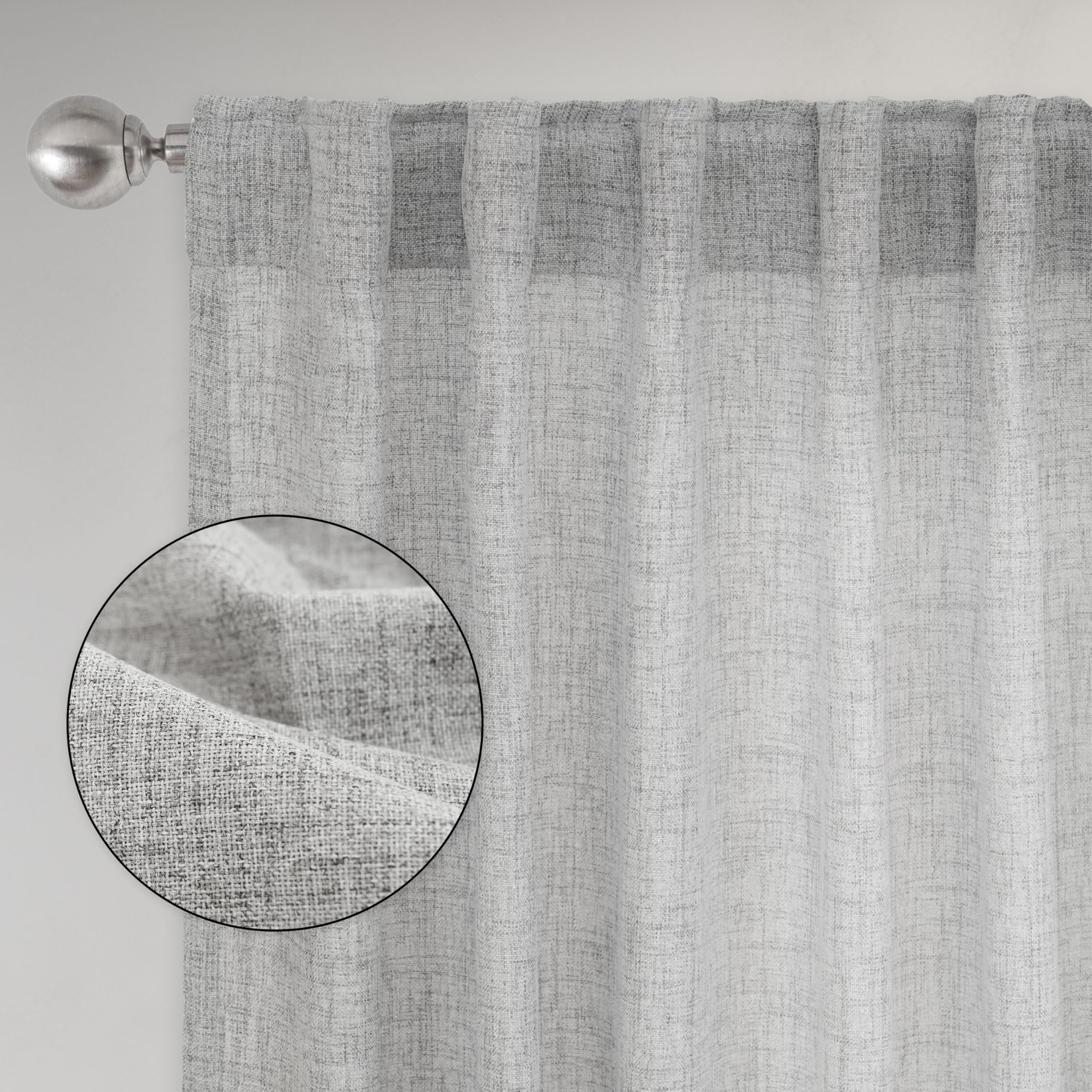 DriftAway Gray Linen Curtains 108 Inches Long for Living Room Thick Semi Sheer 2 Panels Farmhouse 3 Inch Rod Pocket Back Tab Boho Rustic Light Filtering Window Drapes for Bedroom Privacy Assured