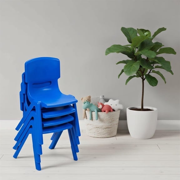 Topcobe 4-pack Kids Plastic Stackable Classroom Chairs, Toddler Living Room Chair-Blue