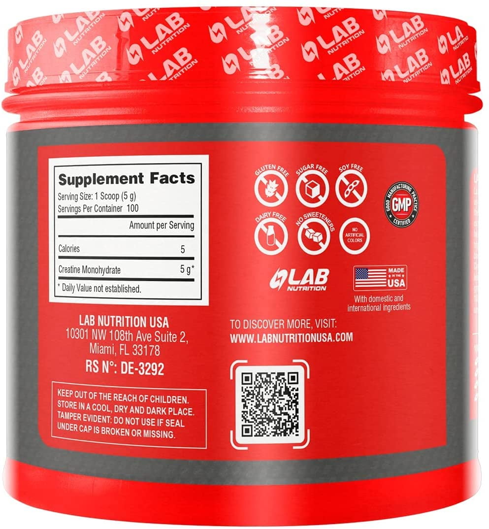 Lab Nutrition Gol - Workout Supplement for Muscle Building, Pure Micronized Creatine  Monohydrate, Keto Friendly, Creatine Unflavored Powder, 500g,  LBS. Made  in USA 