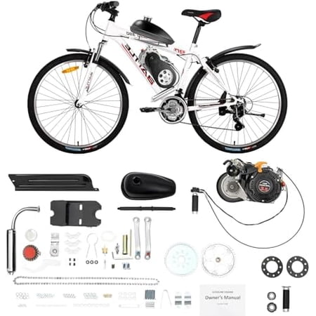 100CC 4 Stroke Bicycle Engine Kit 3HP Gas Powered Engine Motor Kit Single Cylinder Air Cooling Bicycle Conversion Kit 2KW Hand Start Bicycle Engine Kit (Belt style)