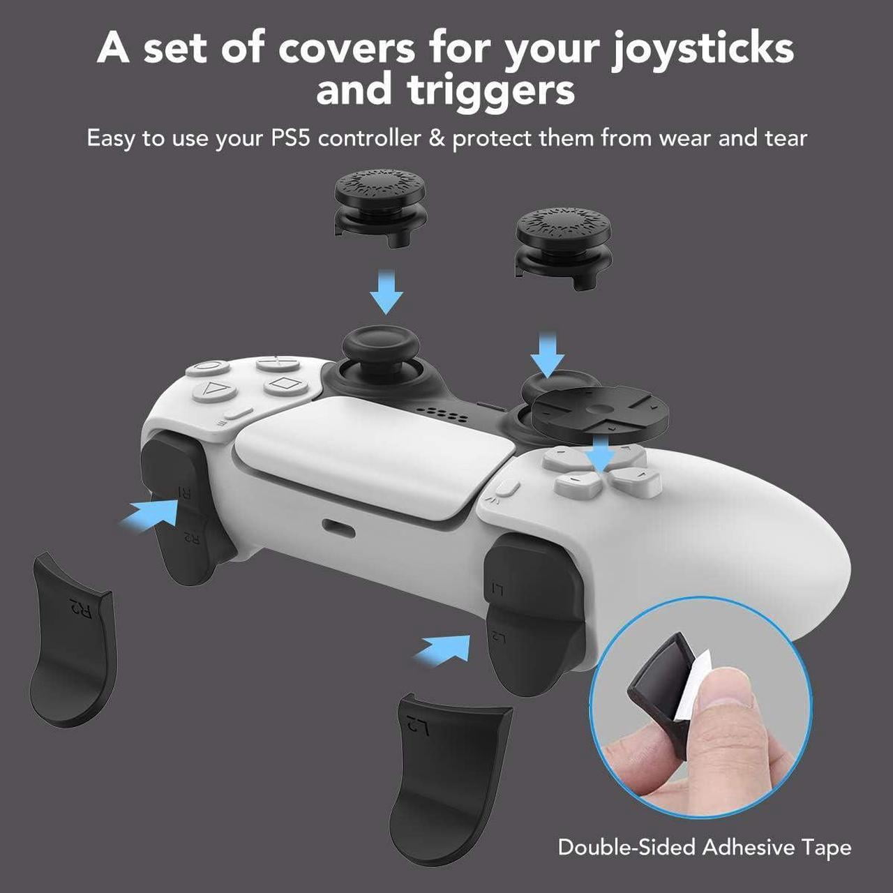 Accessories for PS5 DualSense Wireless Controller, Carrying Case with Protective Controller Skin Cover, Thumb Stick Caps, Trigger Extensions & D-Pad Cap for Playstation 5 Controller