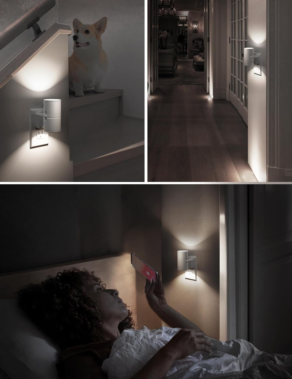RGHJAR-Bright Night Light, Night Lights Plug into Wall, Daylight White, Dimmable Nightlight Plug in White Shade, Light Sensor, Decorative LED Nightlights for Hallway Bathroom Kitchen, 2 Pack
