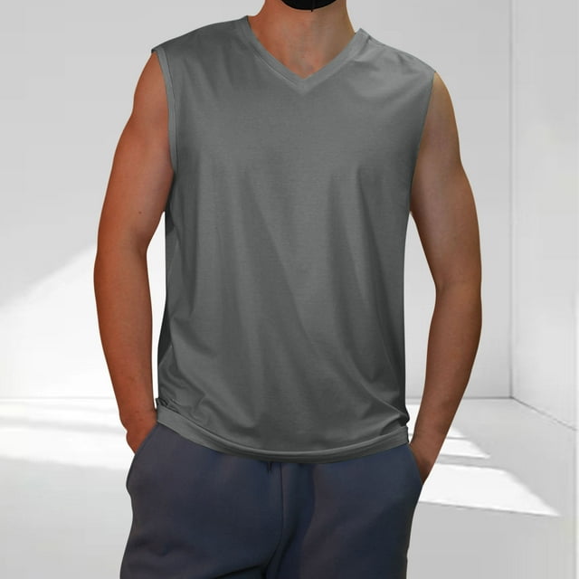 pstuiky Camisetas sin mangas, Camiseta informal de color liso sin mangas con cuello en V para hombre, interior moderno y moderno. Tops elegantes para mujer xxxl
