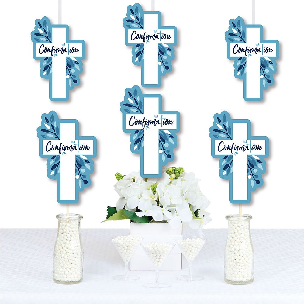 Confirmation Blue Elegant Cross Decorations DIY Boy Religious Party