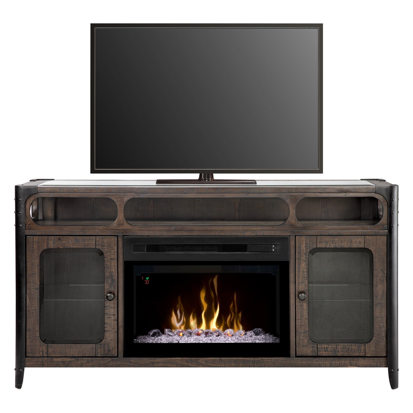 Dimplex Paige Media Console Electric Fireplace With Acrylic Ember Bed, Distressed Brown