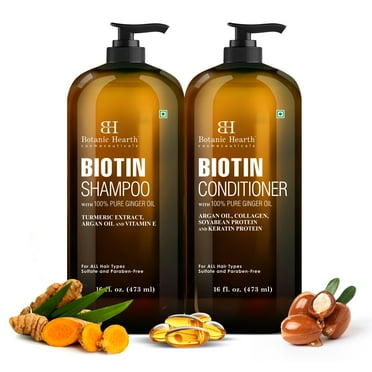 Botanic Hearth Biotin Shampoo and Conditioner Set with Ginger Oil and Keratin, Sulfate-Free Hair Care for Men and Women, 16 fl oz Each