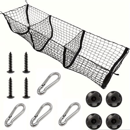 51×12 inch Cargo Net for SUV, Cars,3 Pocket Truck Bed Cargo Net, Heavy Duty Elastic Pickup Truck Storage