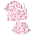 thumbnail image 2 of Aideaone Girls Silk Pajama Sets 3pcs Button Down Kids Satin Pjs set Short Sleeve Sleepwear 6-13 Years, 2 of 3