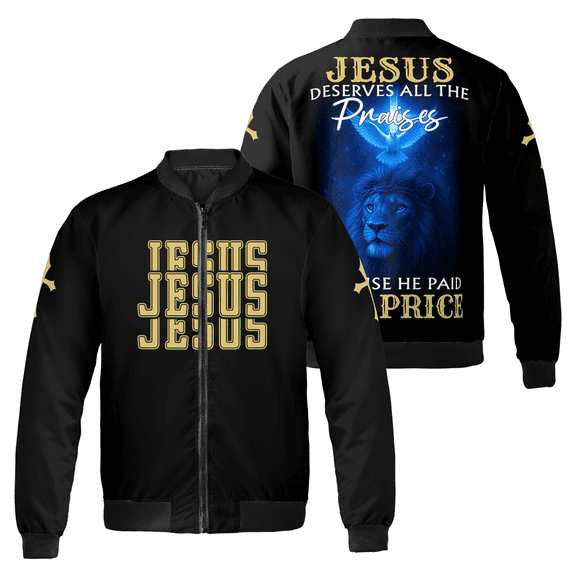 Jesus Bomber Jacket – Praise the Lion of Judah Christian Apparel for Men and Women – Religious Faith Outerwear