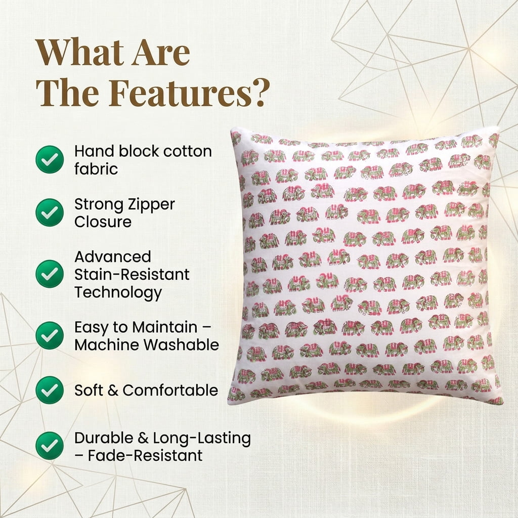 SHOPCREW Hand Block Printed Cotton Cushion Covers with Zipper Closure, Decorative Throw Pillow Covers for Sofa Couch Bed, 16x16 Inches, Pack of 4 - Multicolor 16