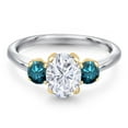 thumbnail image 3 of Gem Stone King 925 Silver and 10K Yellow Gold White Moissanite and Blue Diamond Engagement Ring for Women | 2.04 Cttw | Oval 8X6MM | Gemstone Birthstone | Size 8, 3 of 7