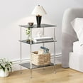 thumbnail image 2 of Tempered Glass Side Tables Set of 2 Acrylic End Table with 3 Storage Shelve Transparent Bedside Simplicity Clear 3-Tier Nightstands for Small Spaces Office Bedroom Living Room Study Black, 2 of 15