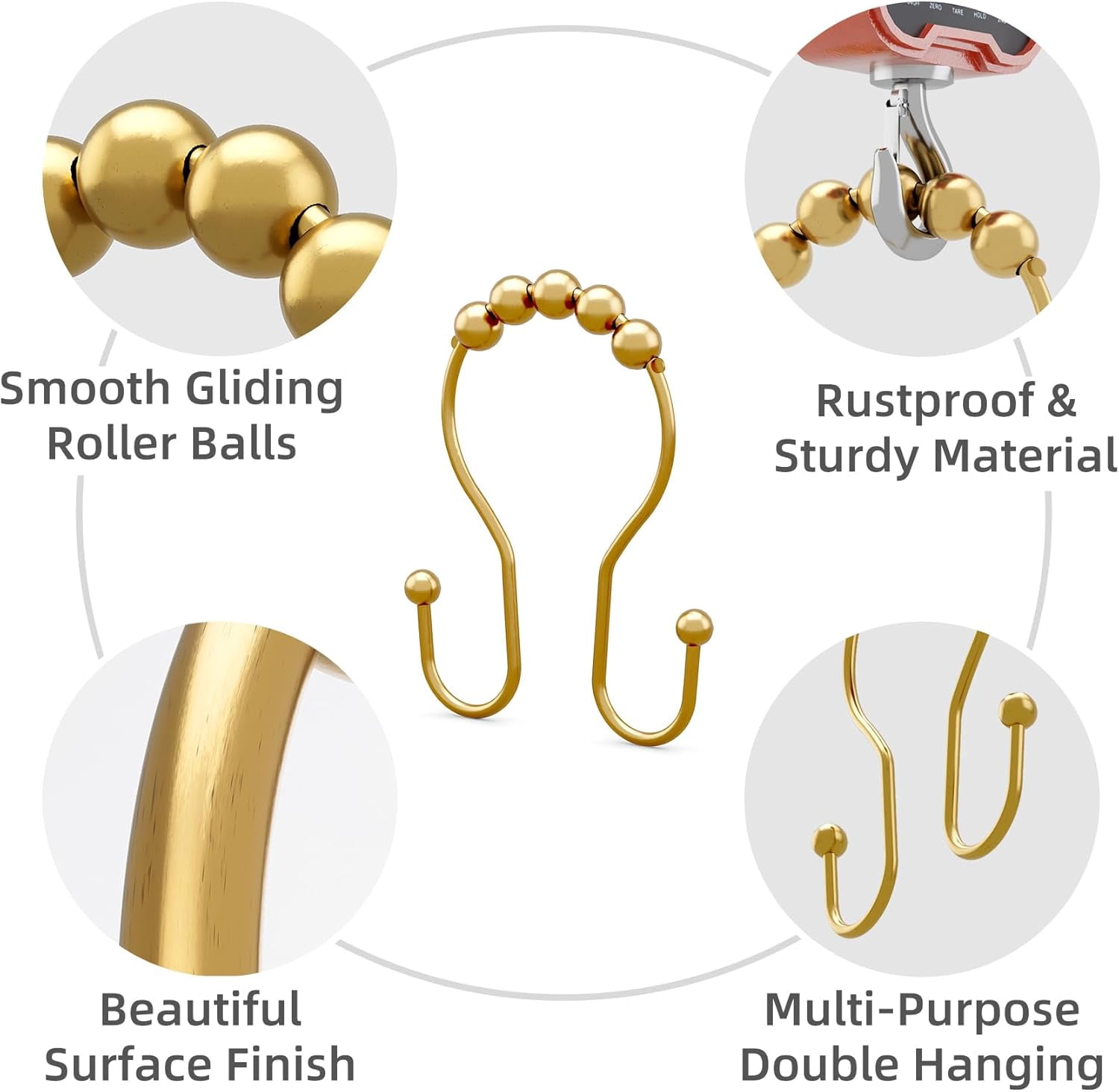 MKEUDQ-Shower Curtain Hooks, Shower Curtain Rings Rust Proof Double Hook Shower Curtain Hooks with Clindrical Design, 12 Pcs Black Shower Hooks for Shower Curtain, Metal Shower Rod Hooks