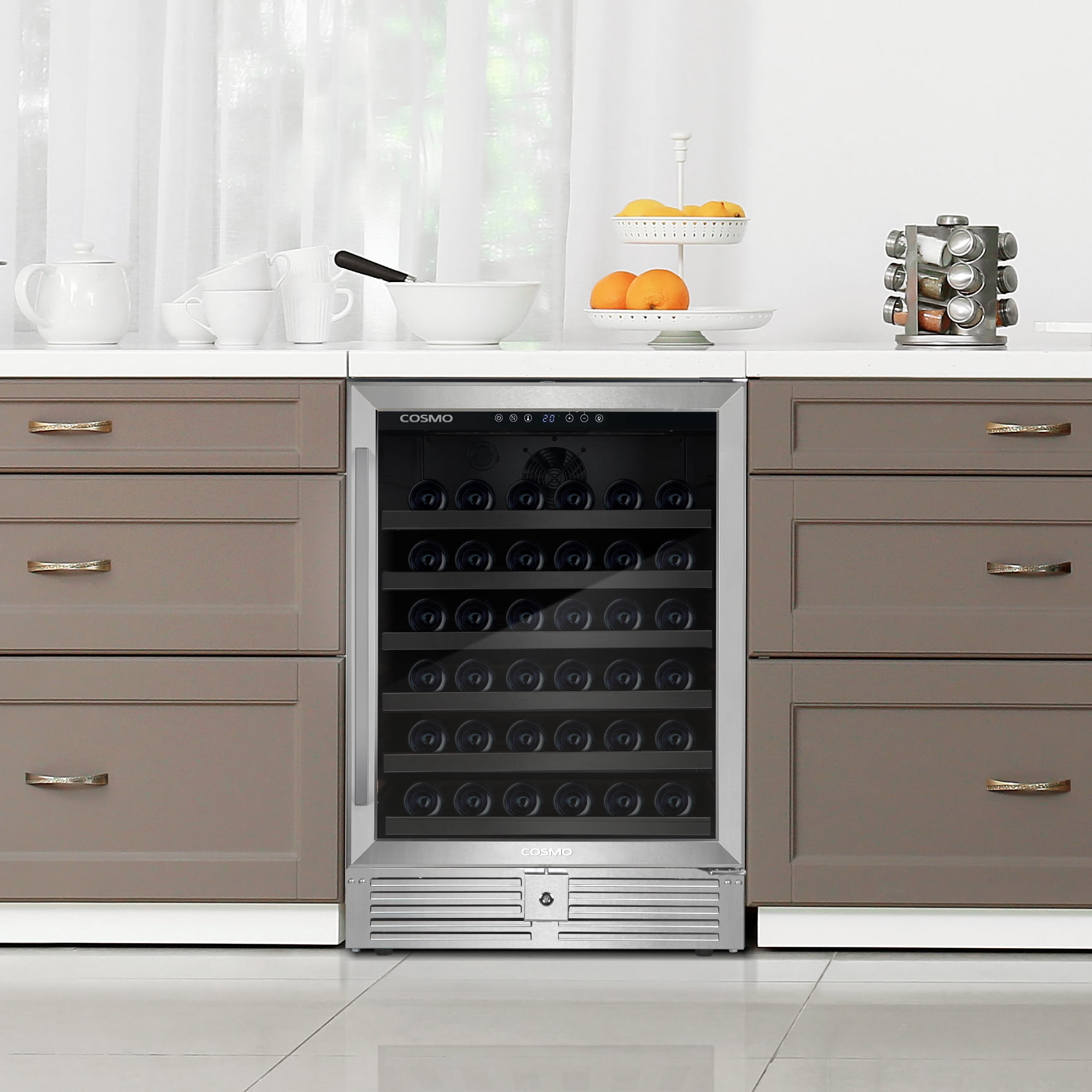 Cosmo Lumin Collection 24 in. 52-Bottle Single Zone Compressor Wine Cooler, LED Lighting, Stainless Steel