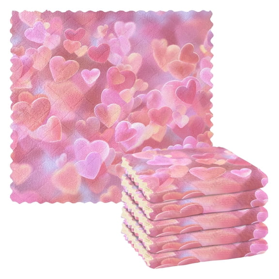 6 Pieces of Kitchen Towels 11x11Inch Kitchen Dish Cloths Kitchen Dish Towels Reuseable Cleaning Cloths Floating Pink Heart