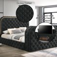 thumbnail image 4 of Bed Frame Black Upholstery Velvet King Bed w/LED, Fireplace TV Stand, 4 of 7