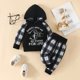 thumbnail image 4 of Gibobby Conjunto Niñas Conjunto de dos piezas de pantalón y camiseta con capucha de manga larga y estampado de puño Papá y yo, primavera y otoño para bebé(Negro, 3-6 Meses), 4 of 5
