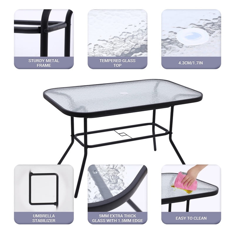 8-Piece Outdoor Patio Dining Set with Umbrella, Garden Outdoor Furniture Table Set, Glass Table and 6 Folding Chairs