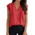 thumbnail image 3 of Women's V Neck Chiffon Blouses Cap Sleeve Shirts Casual Loose Work Office Solid Tops, 3 of 4