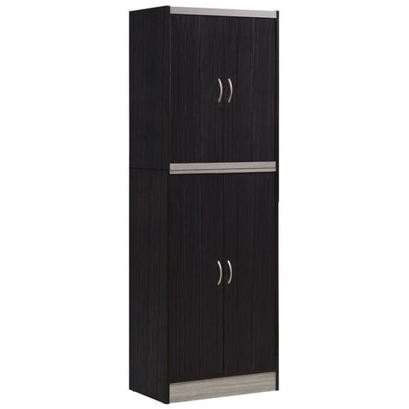 Hodedah 4 Door Kitchen Pantry 4 Shelves 5 Compartments in Chocolate-Grey Wood