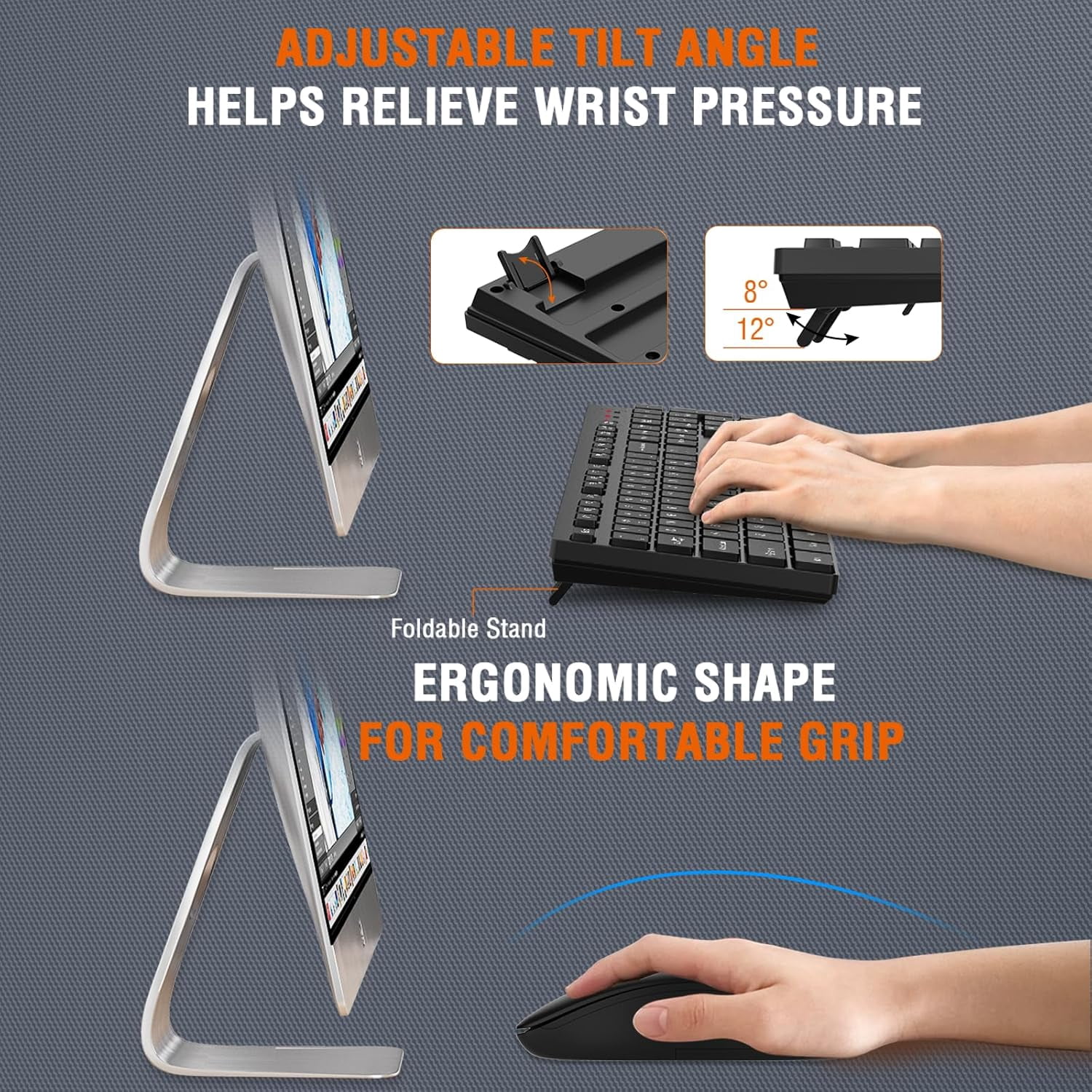 Wireless Keyboard and Mouse Combo, Silent Full Size Cordless USB Keyboard Mouse, 2.4GHz Lag-Free, Long Battery Life, for Computer, Laptop, PC, Chromebook, Windows (Black, 1 Pack)