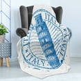thumbnail image 4 of Italy Soft Flannel Fleece Blanket, Leaning Tower of Pisa in Italy Historic Landmark Watercolour Illustration, Cozy Plush for Indoor and Outdoor Use, 50" x 60", Azure Blue and White, by Ambesonne, 4 of 5