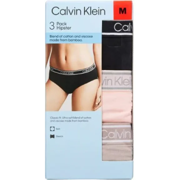Calvin Klein Women's The Ultimate Comfort Hipster Viscose Made From Bamboo 3-Pk (Black/Pink/Neutral, XL)