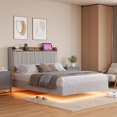 thumbnail image 2 of Eastvita Full Size Floating Upholstered Platform Bed Frame - LED Lights & Charging Station, Noise-Free, Grey, 2 of 8