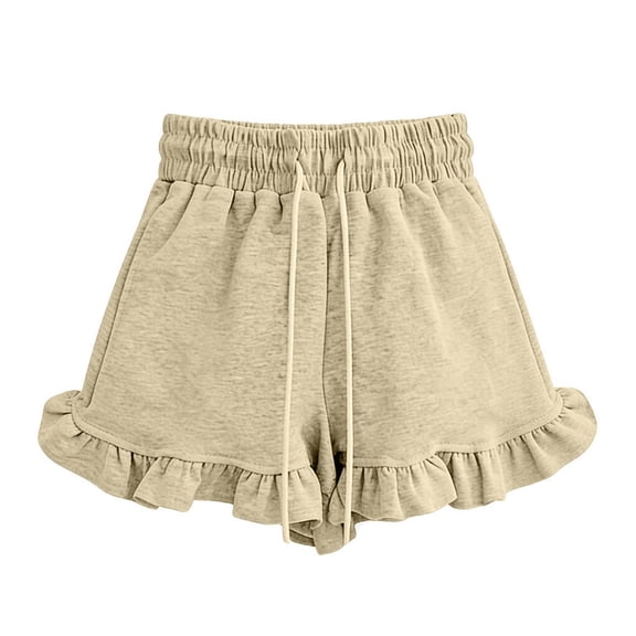 Zpanxa Bermuda Shorts for Girls Summer Cotton Drawstring Elastic Waist Ruffle Hem Casual Shorts Coffee 11 Years