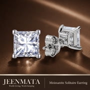 JeenMata 2 Carat Princess Solitaire Moissanite Stud Earrings for Women, Earrings for Men, 18K White Gold Plated, Hypoallergenic Earrings, D VS1, Stud Earring for Woman, Jewelry, Gift, Earrings