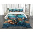 thumbnail image 3 of Ambesonne Nautical Quilted Bedspread Set 3 Pcs, Anchor Deep Ocean Life, Queen Size, Sea Blue Amber Teal, 3 of 5