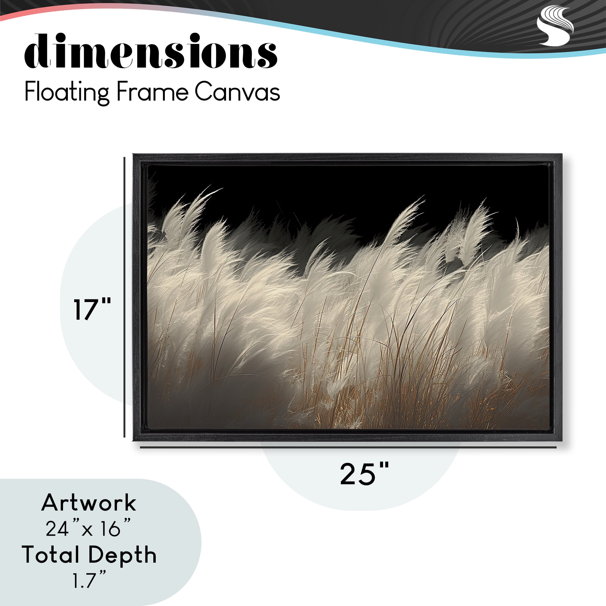 White Feathers Windblown Grasses Black Framed Floater Canvas Wall Art, design by Decent Exposures