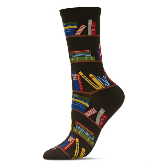MeMoi Let's Read Bookshelf Bamboo Blend Crew Sock - Womens - Female, 9-11, Black