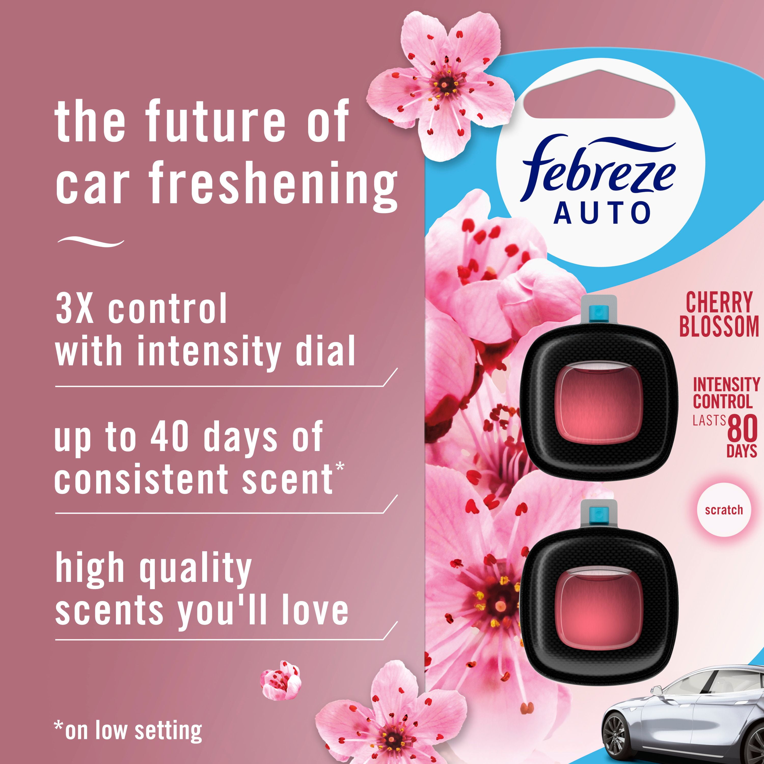 Febreze AUTO Air Freshener, Odor-Fighting Automotive Vent Clip, Cherry Blossom Scent, 2.1 Count