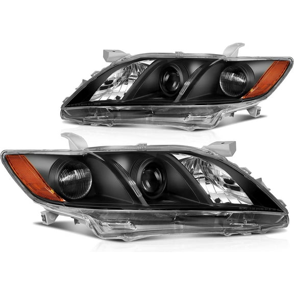 ECCPP Headlight Assembly For Toyota Camry 2007-2009 Headlamps Black Housing Amber Reflector Clear Lens