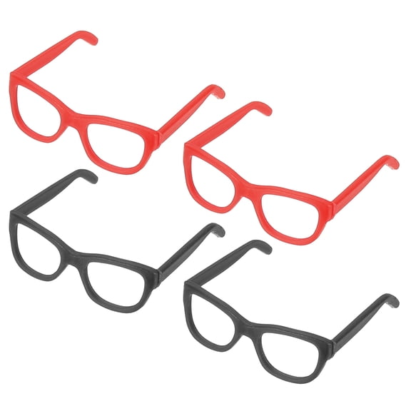 Uxcell 4 Pcs Mini Doll Eyeglasses, 1.1" Plastic Miniature Glasses Doll Costume Eyeglasses Oval Glasses Frames for Crafts Ball Joint Dolls Making Supplies Accessories, Black/Red