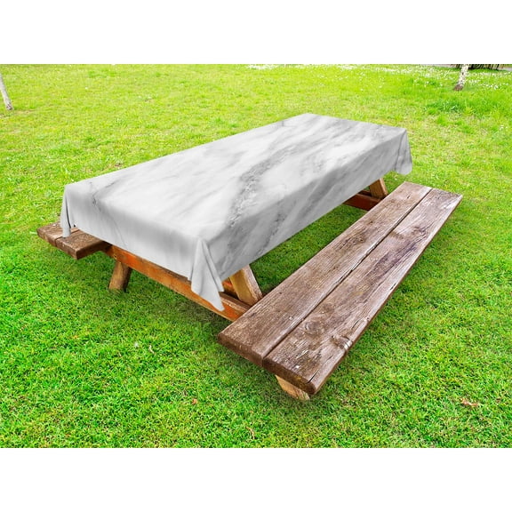 Marble Outdoor Tablecloth, Marble Surface Textured Hazy Cracks and Veins Shady Limestone Ceramic Artful Print, Decorative Washable Fabric Picnic Tablecloth, 58 X 120 Inches, Grey Dust, by Ambesonne