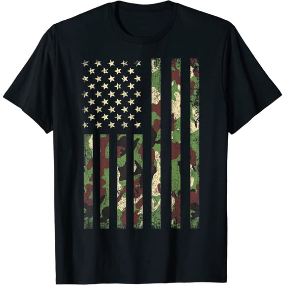 Camo American Flag USA Camouflage Men Boys Women Girls Kids 4th of July T-Shirt