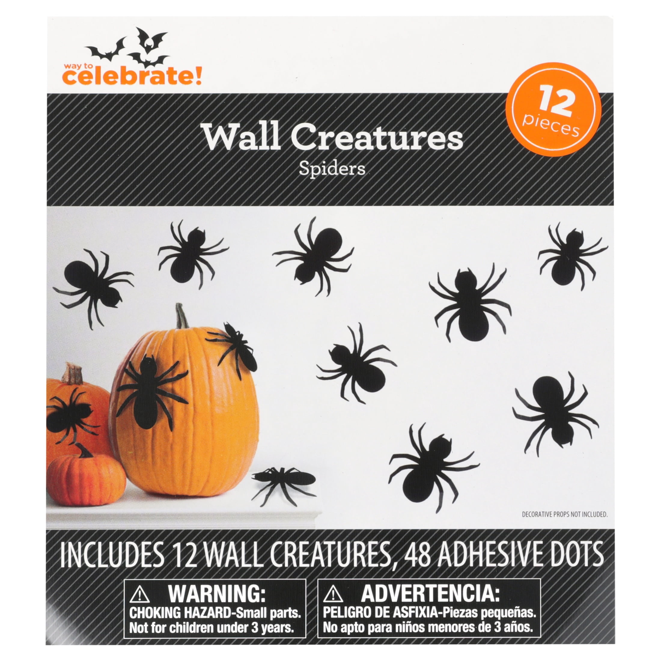 Paper Spider Wall Creatures Decoration, Black, 12 Pieces, Halloween by Way To Celebrate