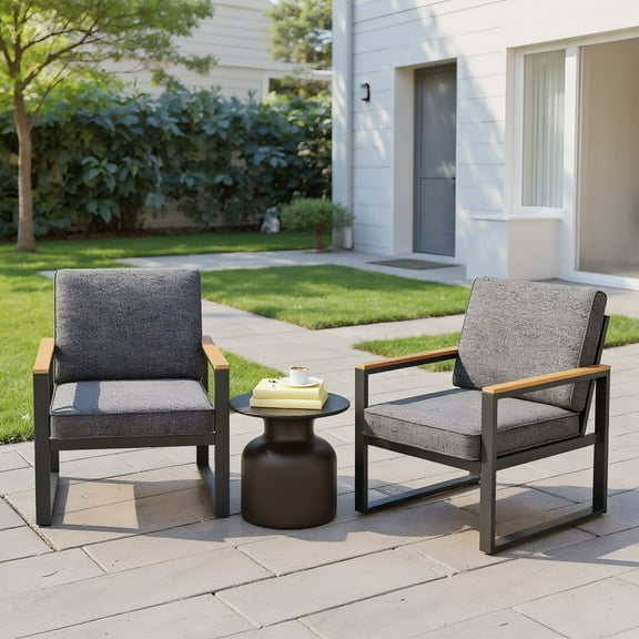 Resenkos Outdoor Dining Room Chairs, Patio Kitchen Chairs,Patio Aluminum Sofa Modern Armchairs Set of 2 for Balcony-Grey