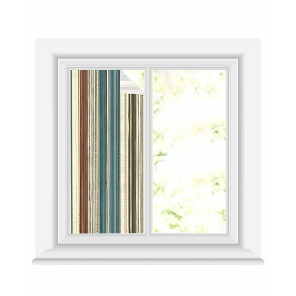 Window Privacy Film Teal Boho Stripes Stained Glass Window Film Decorative Sun Block Window Cover Modern Bohemia Brown Beige Texture Window Clings Static Adhesive Sticker for Bathroom 19.6"x39.3"