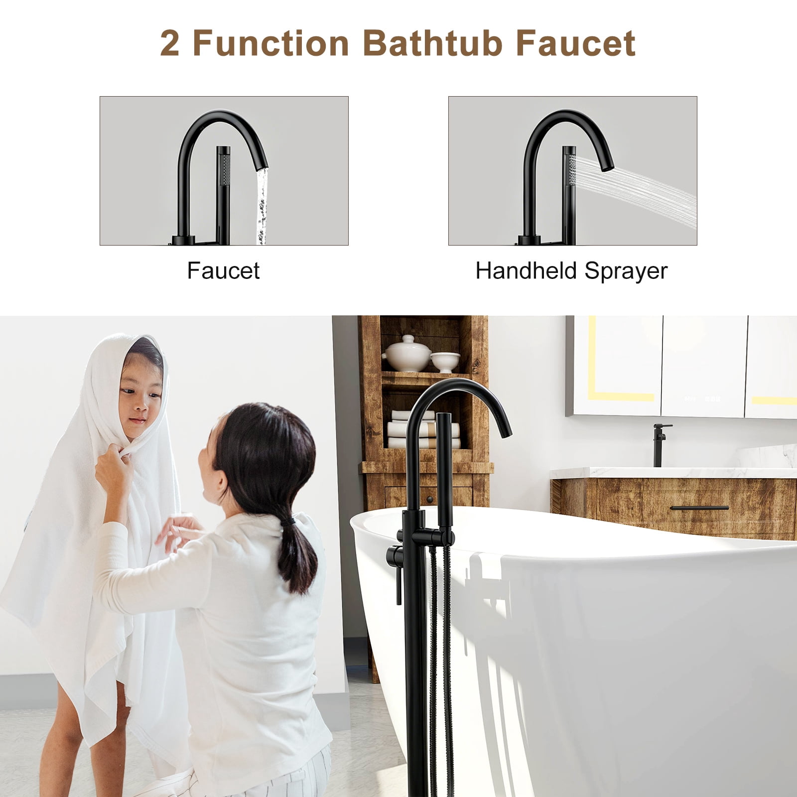 Giving Tree Brass Matte Black Freestanding Tub Faucet